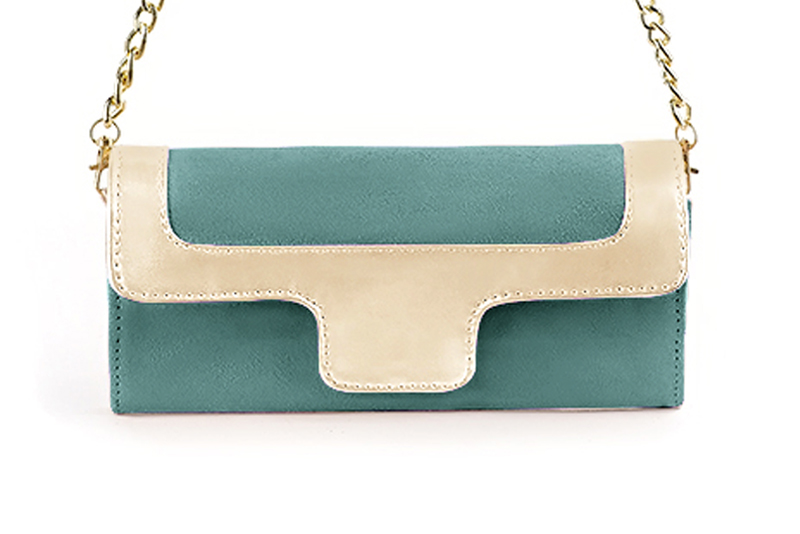 Mint green and gold women's dress clutch, for weddings, ceremonies, cocktails and parties. Profile view - Florence KOOIJMAN